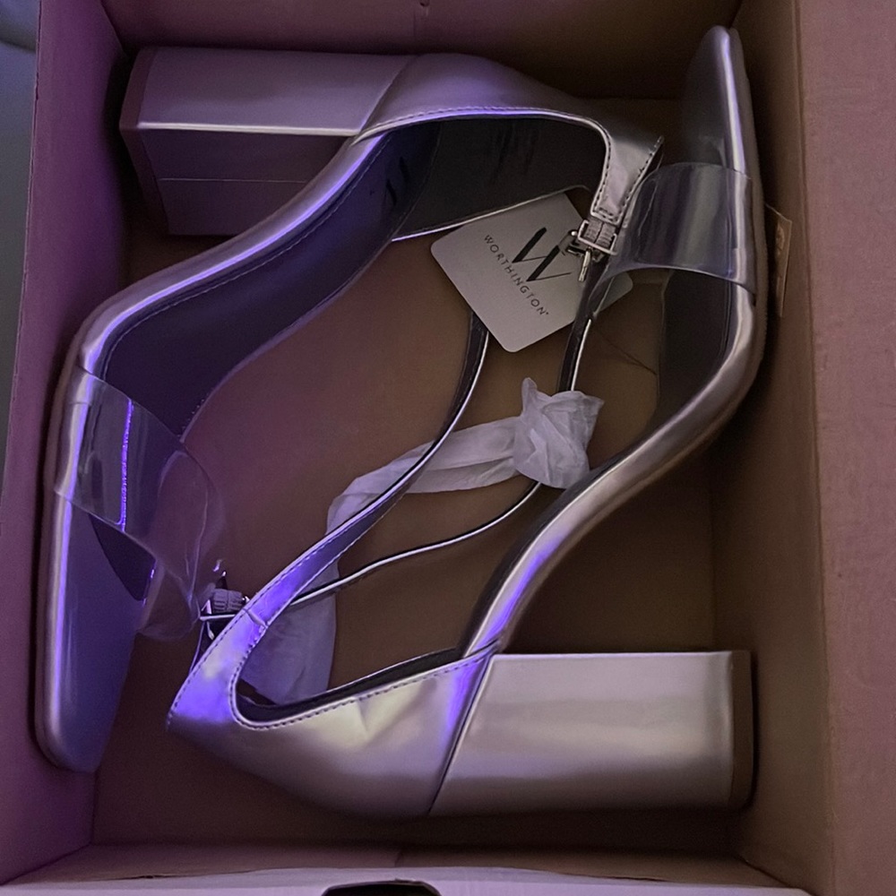 NWT Silver clear strap heels